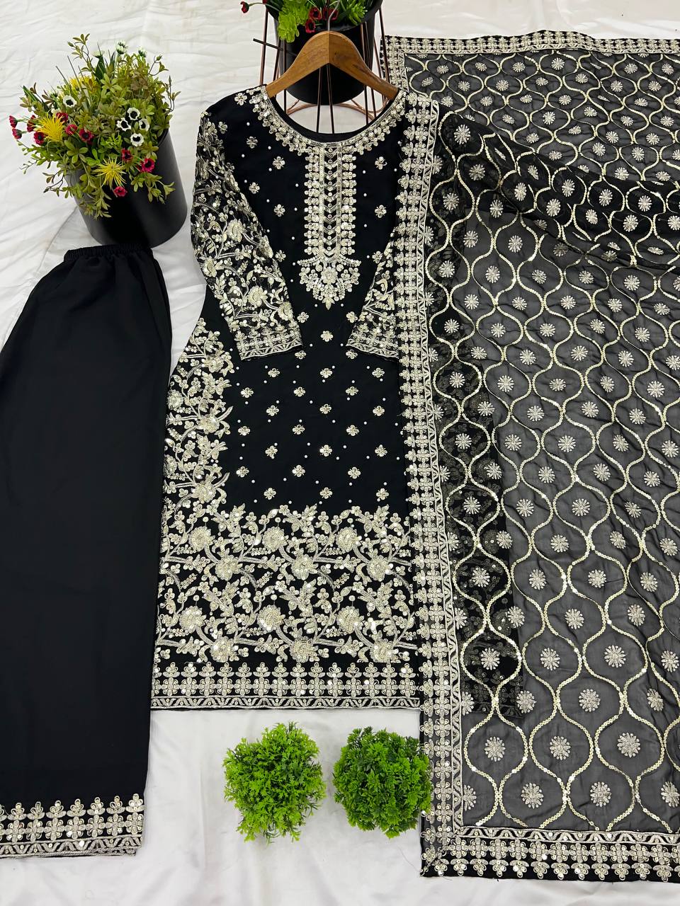 Maroon Faux Georgette Sequin Embroidery Salwar Suit
