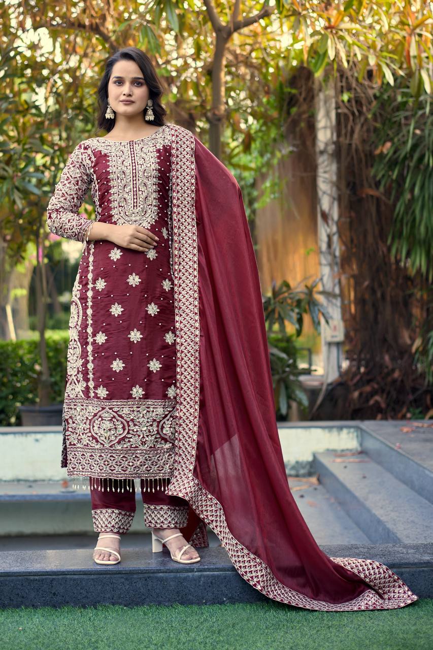 Pure GMY Silk Heavy Embroidery Coding Pant Suit