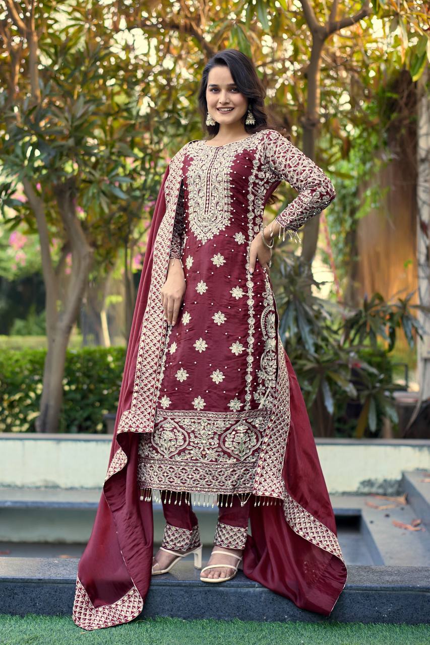 Pure GMY Silk Heavy Embroidery Coding Pant Suit