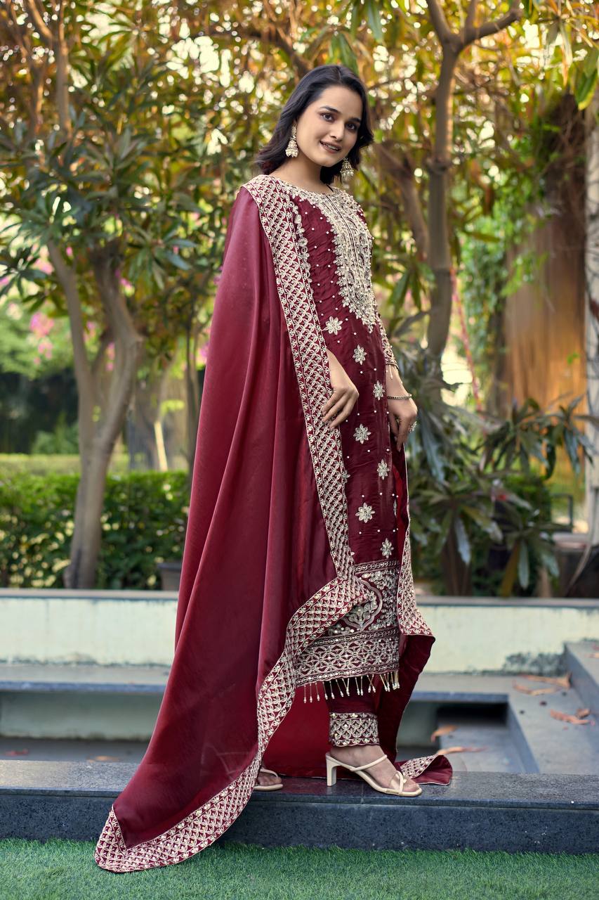 Pure GMY Silk Heavy Embroidery Coding Pant Suit
