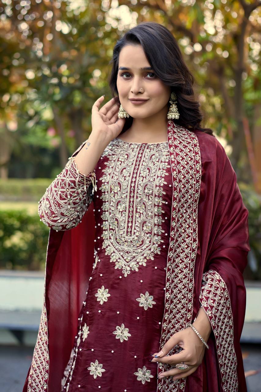 Pure GMY Silk Heavy Embroidery Coding Pant Suit