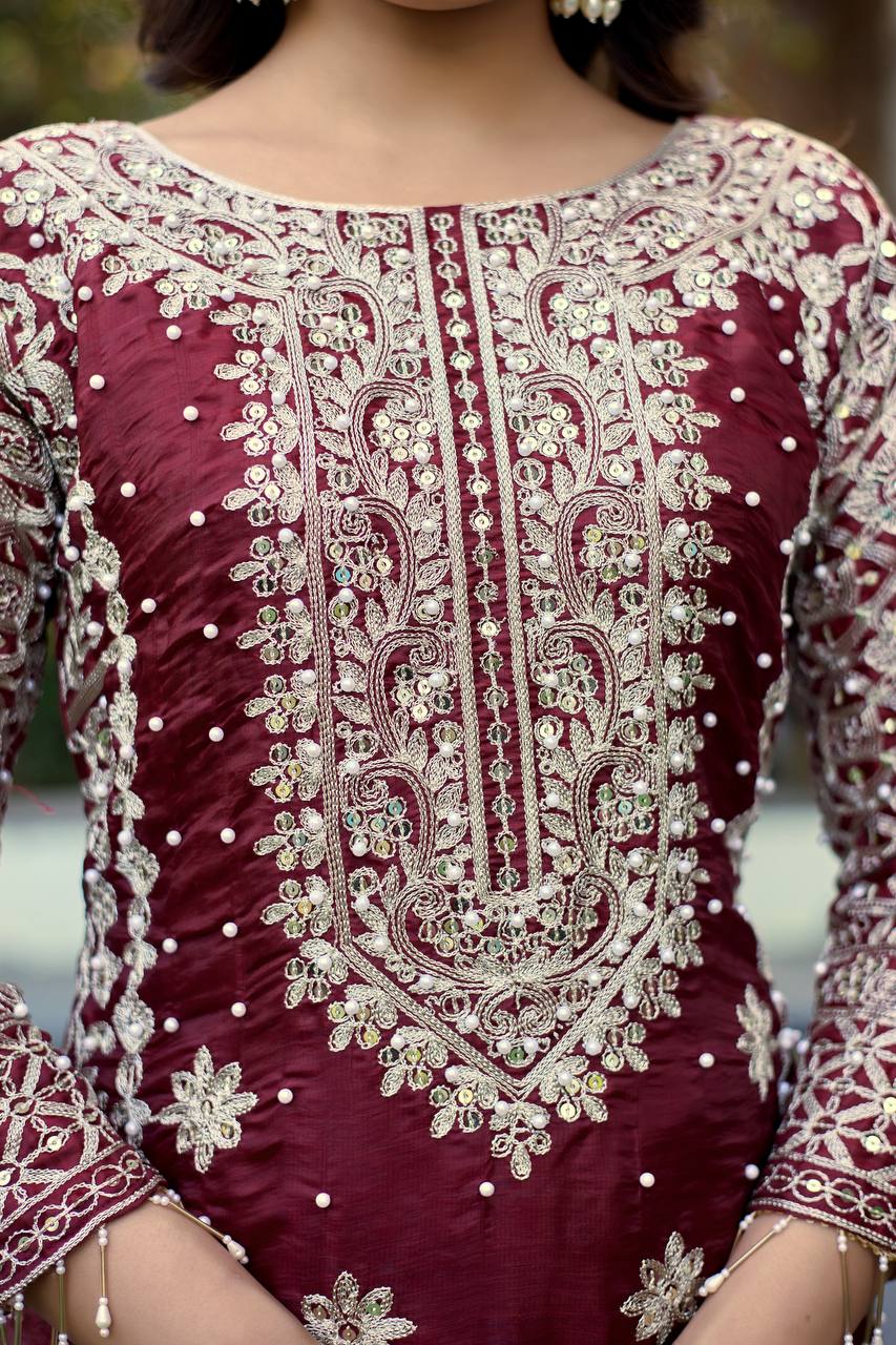 Pure GMY Silk Heavy Embroidery Coding Pant Suit