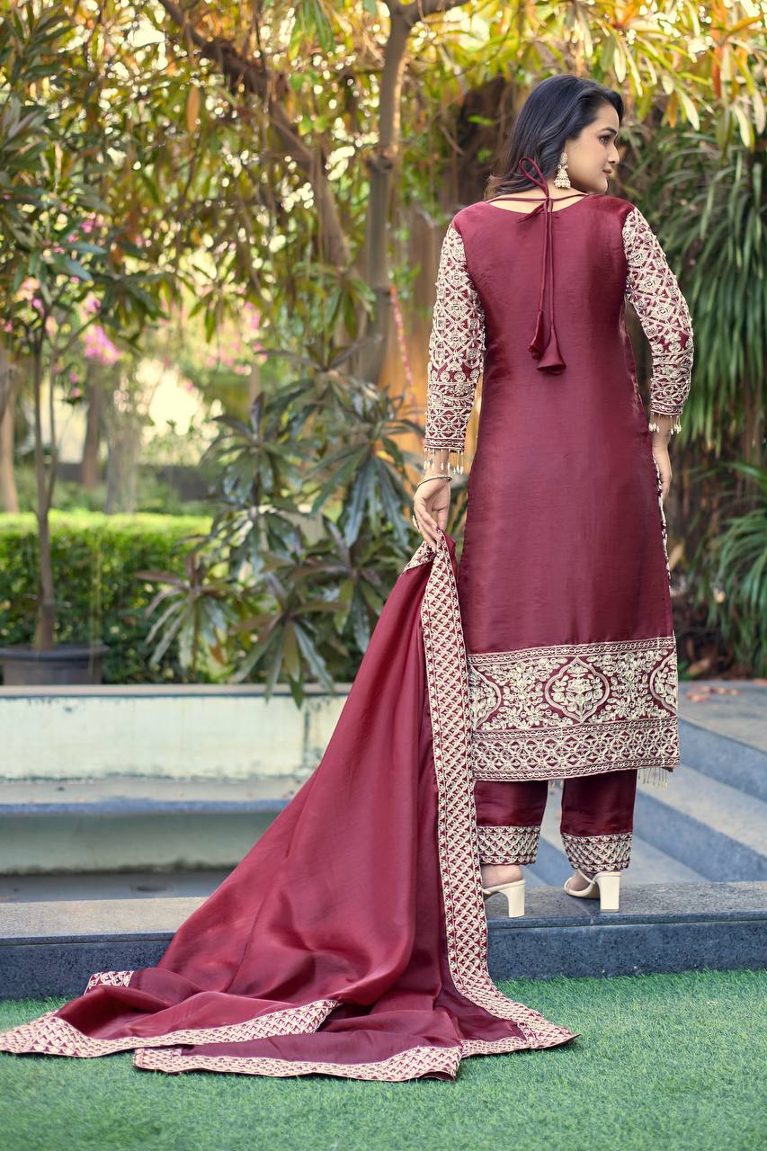 Pure GMY Silk Heavy Embroidery Coding Pant Suit