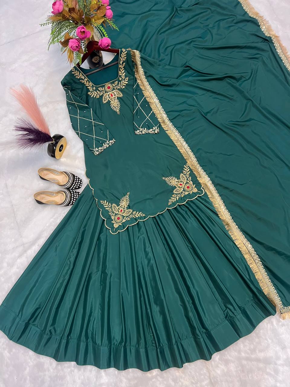 Black Silk Embroidered Abaya Gown with Dupatta — Islamic Wedding Dress