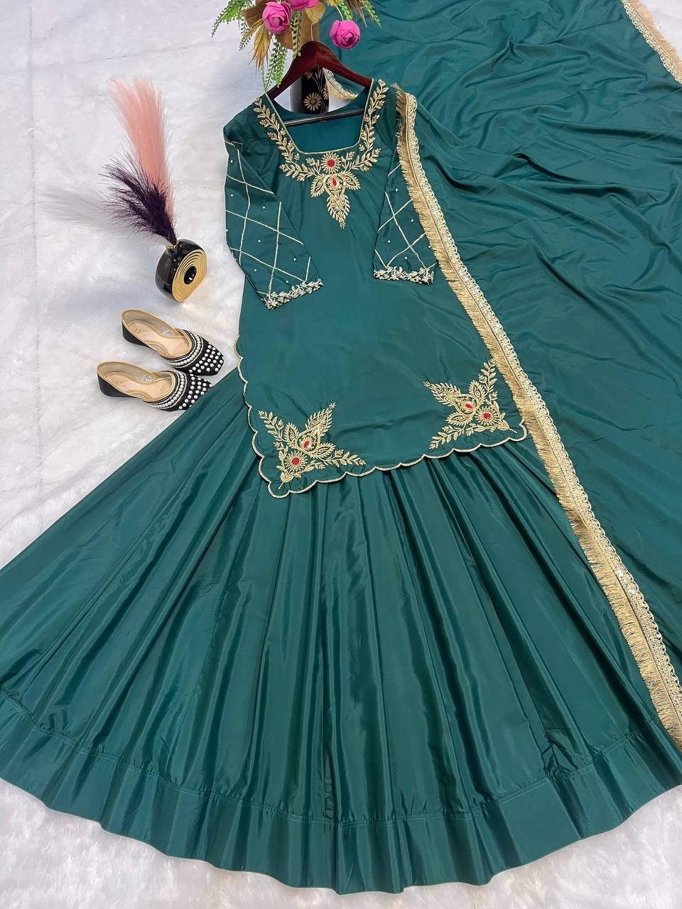Black Silk Embroidered Abaya Gown with Dupatta — Islamic Wedding Dress