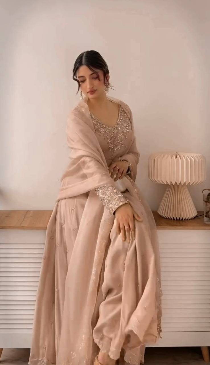 Heavy Georgette Sequin Embroidered Party Wear Gown with Dupatta