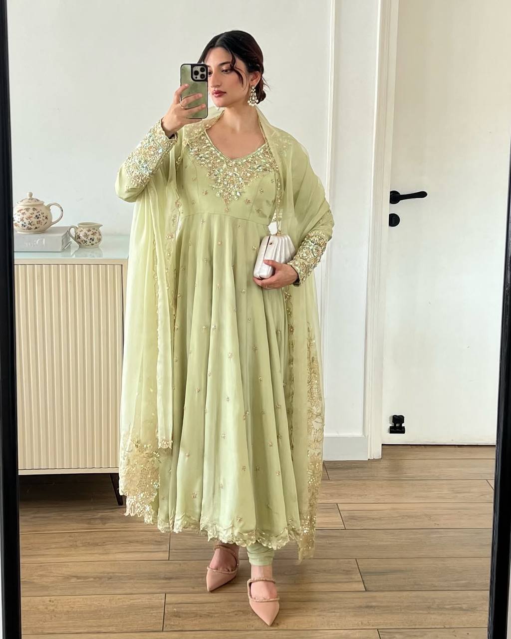 Heavy Georgette Sequin Embroidered Party Wear Gown with Dupatta
