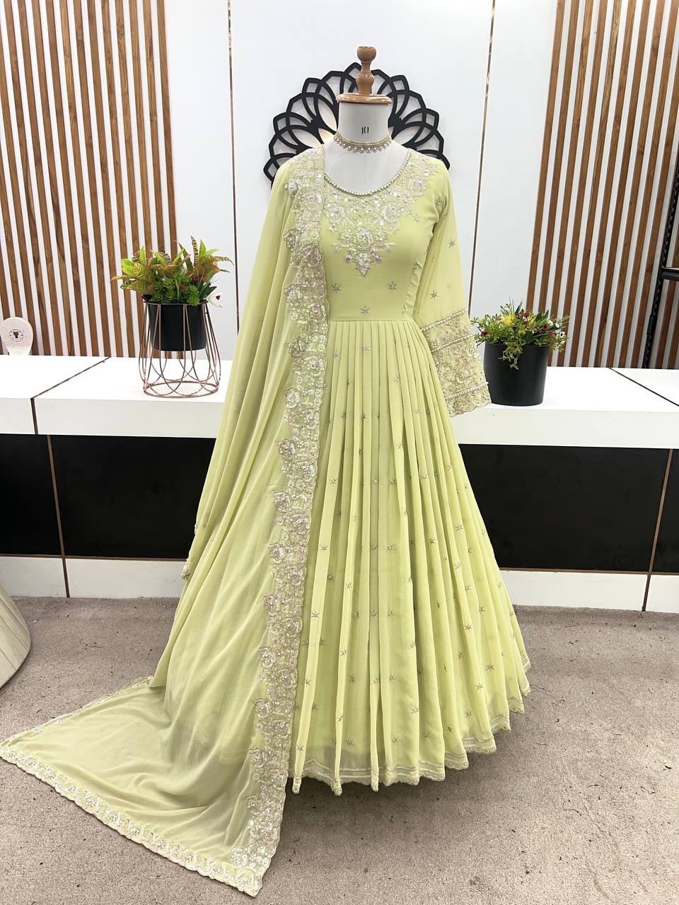 Heavy Georgette Sequin Embroidered Party Wear Gown with Dupatta