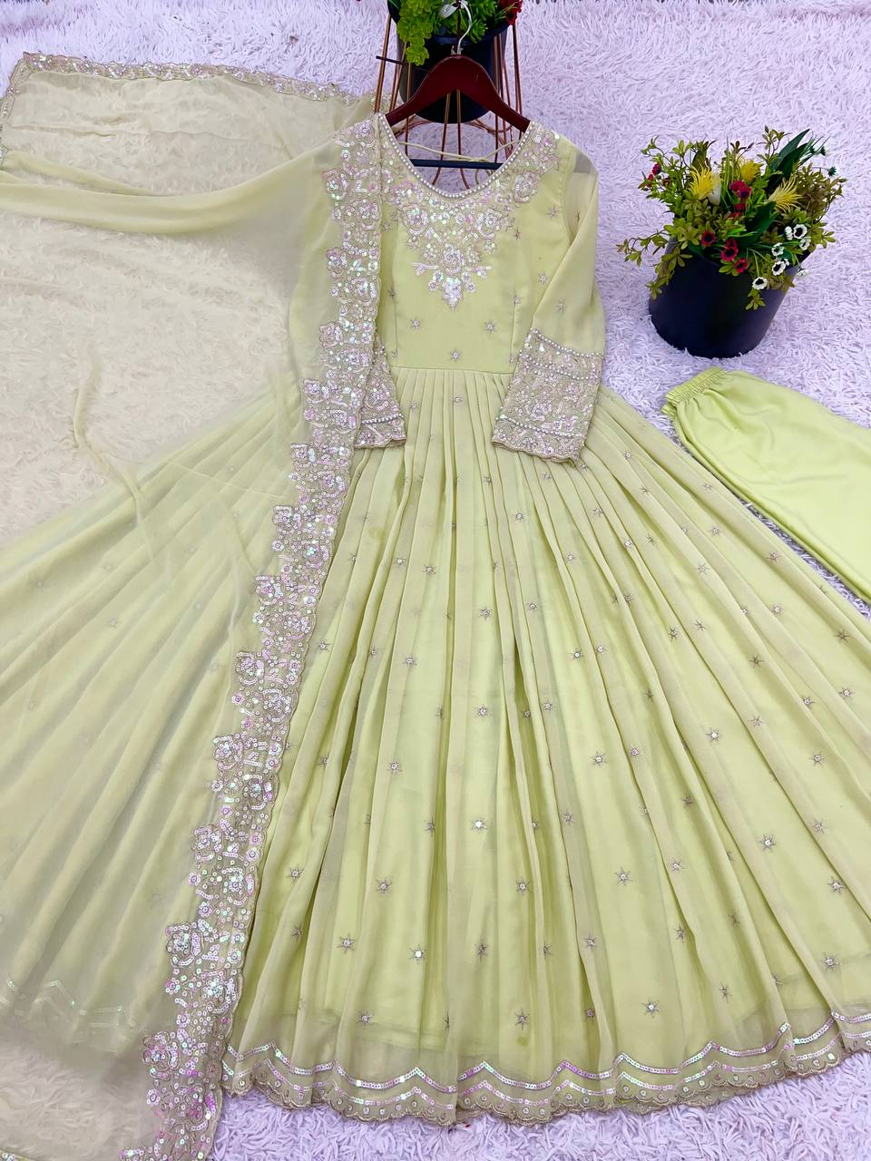 Heavy Georgette Sequin Embroidered Party Wear Gown with Dupatta