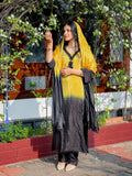 Designer Dual Tone Ombre Suit Set | French Crepe Silk Embroidery Beads Work Top Palazzo & Dupatta — Fully Stitched