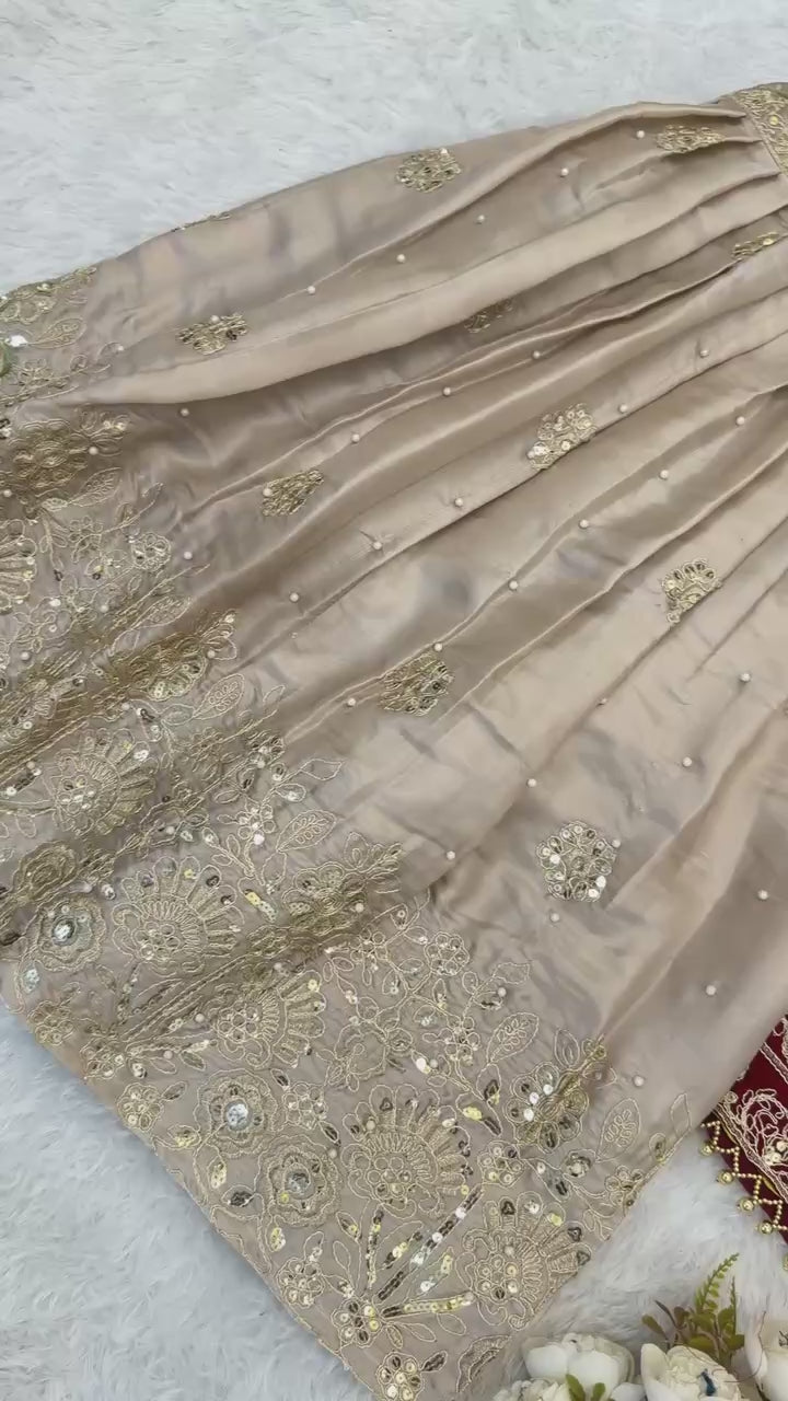 Pure Heavy GMY Silk Embroidered Coding Dori Sequence Palazzo Suit with Dupatta — Fully Stitched 3-Piece