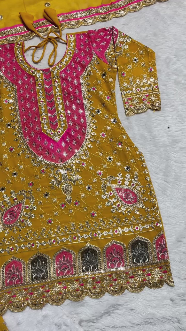 Zahra Women's Georgette Stitched Dhoti Suit In Yellow Colour