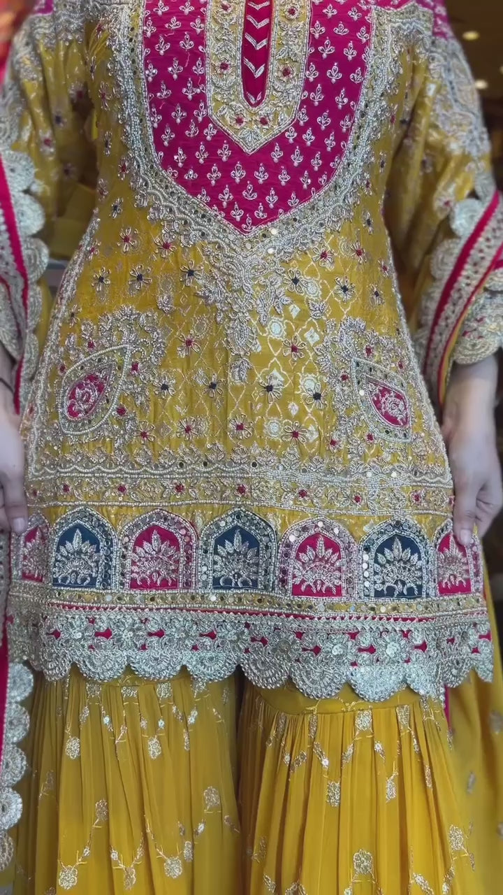 Zahra Women's Georgette Stitched Dhoti Suit In Yellow Colour