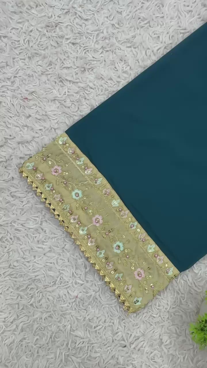 Blue Silk Embroidered Salwar Kameez — Pakistani Wedding & Eid Party Dress