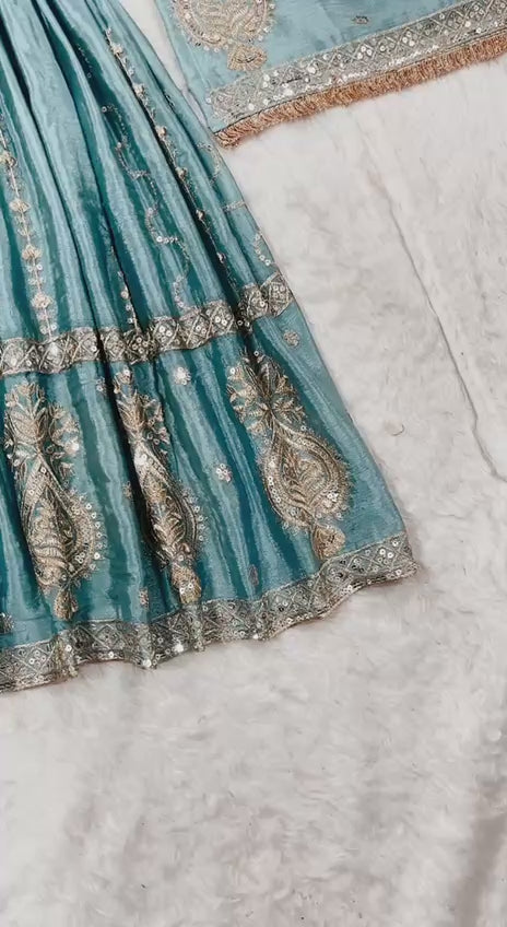 Chinon Silk Embroidered Sharara Palazzo Set with Dupatta — Ready to Wear