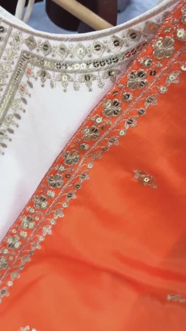 Ocean Blue Chinon Silk Palazzo Set with Dupatta — Ready to Wear