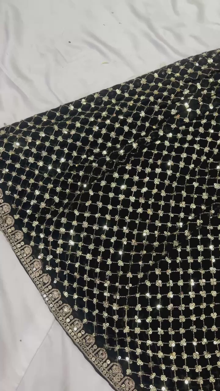 Faux Georgette Sequin Embroidered Sharara Dupatta Set — Festive Wear