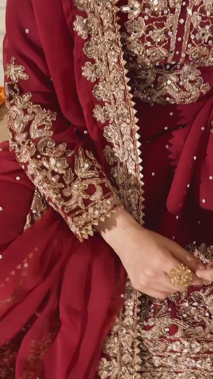 Maroon Georgette Coding Sequence Salwar Suit with Moti Work