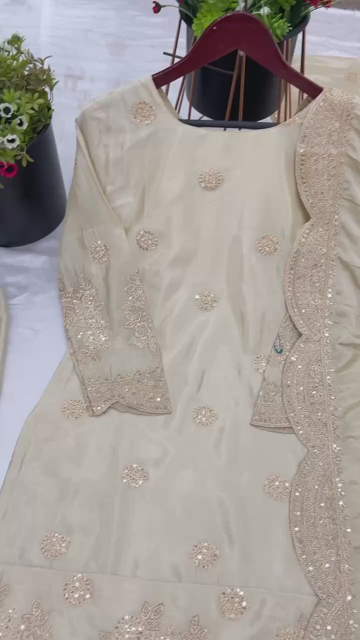 Chinon Silk Embroidered Prom Dress with Coding & Sequence Work