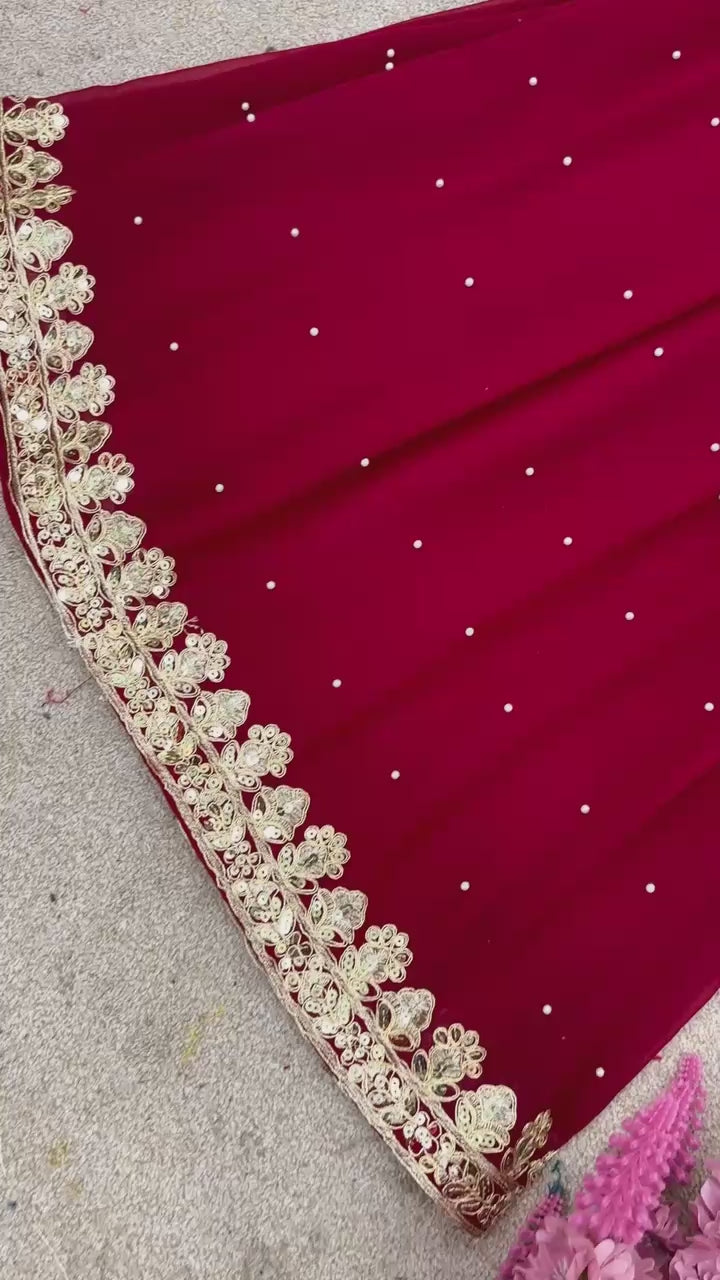 Maroon Georgette Coding Sequence Salwar Suit with Moti Work