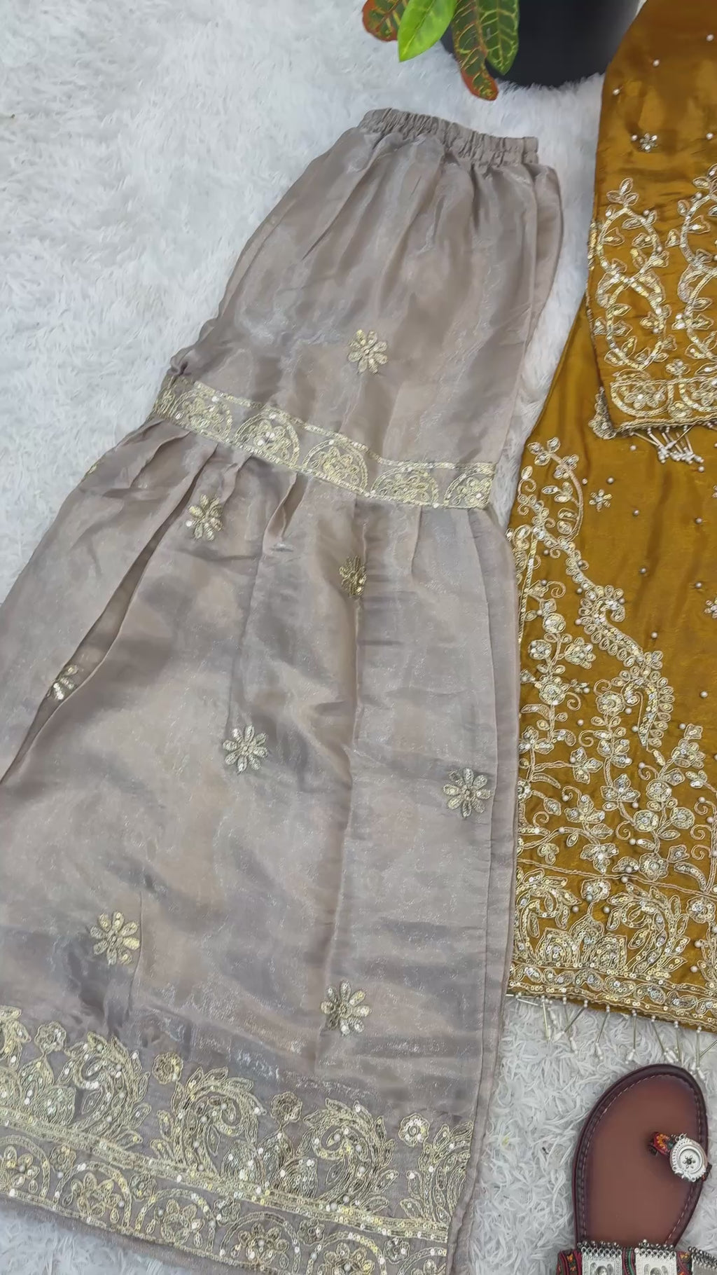 Royal Eid Designer Sharara Set | Heavy GMY Silk Embroidered 3-Piece – Fully Stitched