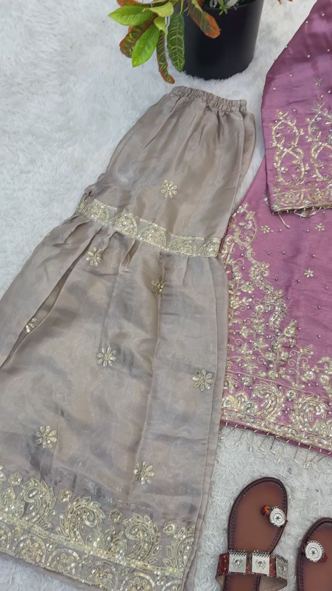 Royal Eid Designer Sharara Set | Heavy GMY Silk Embroidered 3-Piece – Fully Stitched
