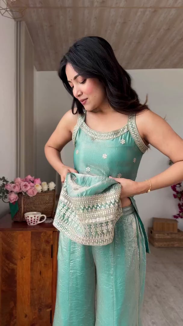 Frendy Silk Bell Bottom Suit with Dupatta | Embroidery Sequence & Jari Work