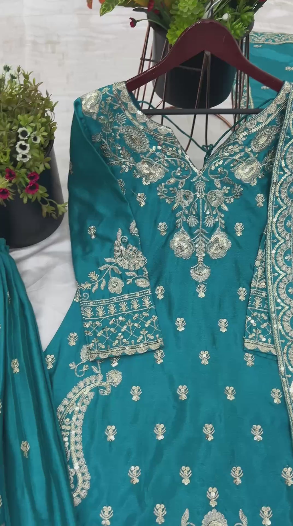 Chinon Silk Sequin Embroidered Sharara Suit with Dupatta