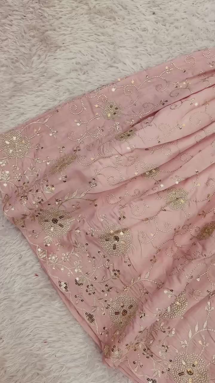 Heavy Simar Silk Embroidered Sharara Set with Dupatta — Fully Stitched 3-Piece | Blush
