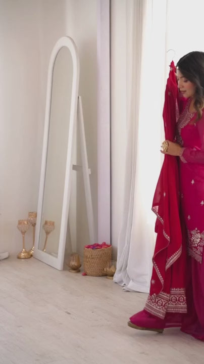 Pure Vichitra Silk Embroidered Anarkali Gown Set with Dupatta